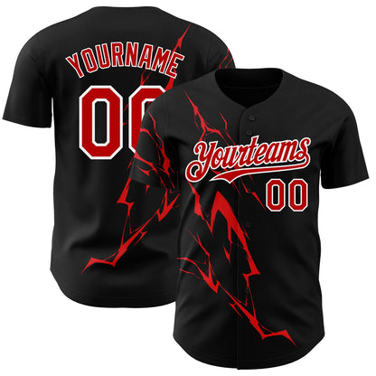 Custom Black Red-White 3D Pattern Design Lightning Authentic Baseball Jersey - Sky-Custom