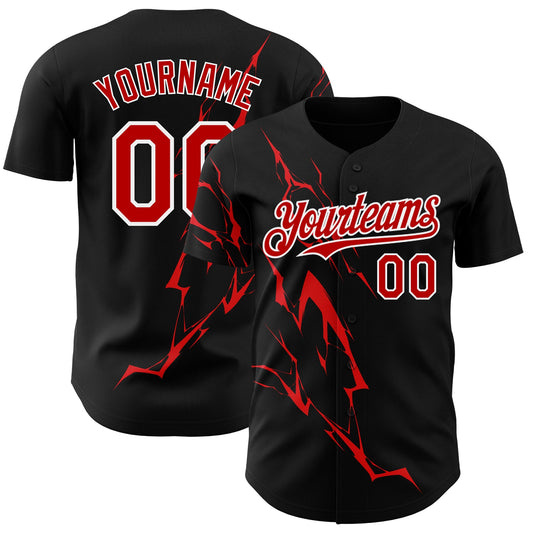 Custom Black Red-White 3D Pattern Design Lightning Authentic Baseball Jersey - Sky-Custom