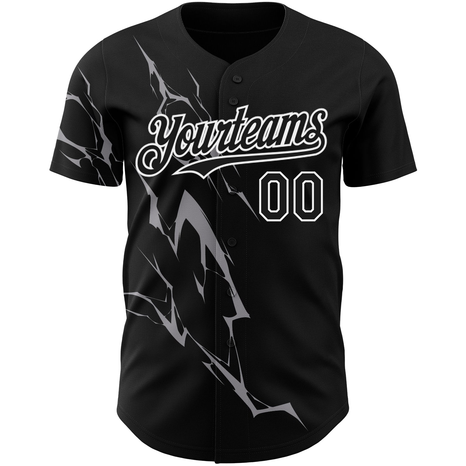 Custom Black Gray-White 3D Pattern Design Lightning Authentic Baseball Jersey - Sky-Custom