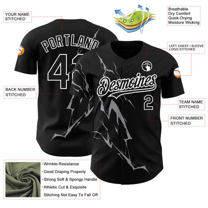 Custom Black Gray-White 3D Pattern Design Lightning Authentic Baseball Jersey - Sky-Custom