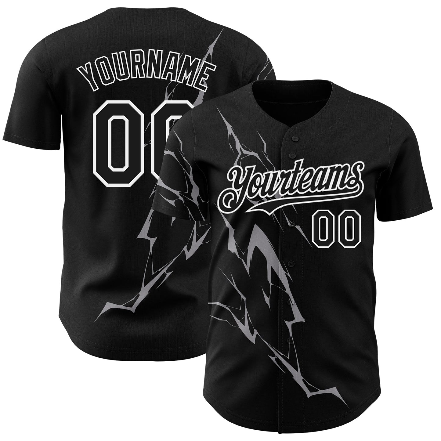 Custom Black Gray-White 3D Pattern Design Lightning Authentic Baseball Jersey - Sky-Custom
