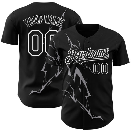 Custom Black Gray-White 3D Pattern Design Lightning Authentic Baseball Jersey - Sky-Custom