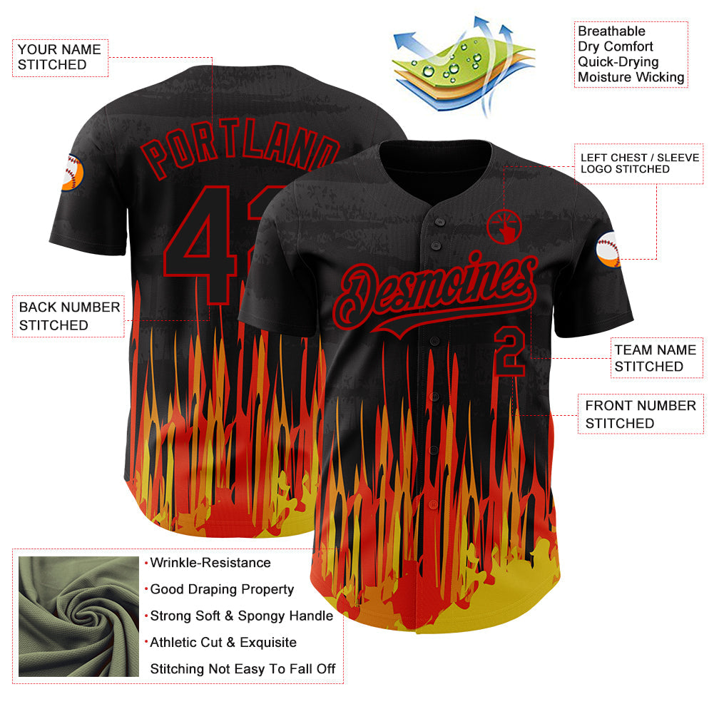 Custom Black Red 3D Pattern Design Abstract Shape Authentic Baseball Jersey - Sky-Custom