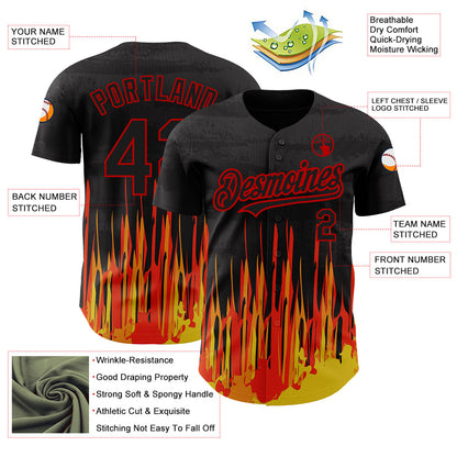 Custom Black Red 3D Pattern Design Abstract Shape Authentic Baseball Jersey - Sky-Custom