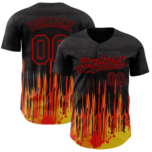 Custom Black Red 3D Pattern Design Abstract Shape Authentic Baseball Jersey - Sky-Custom