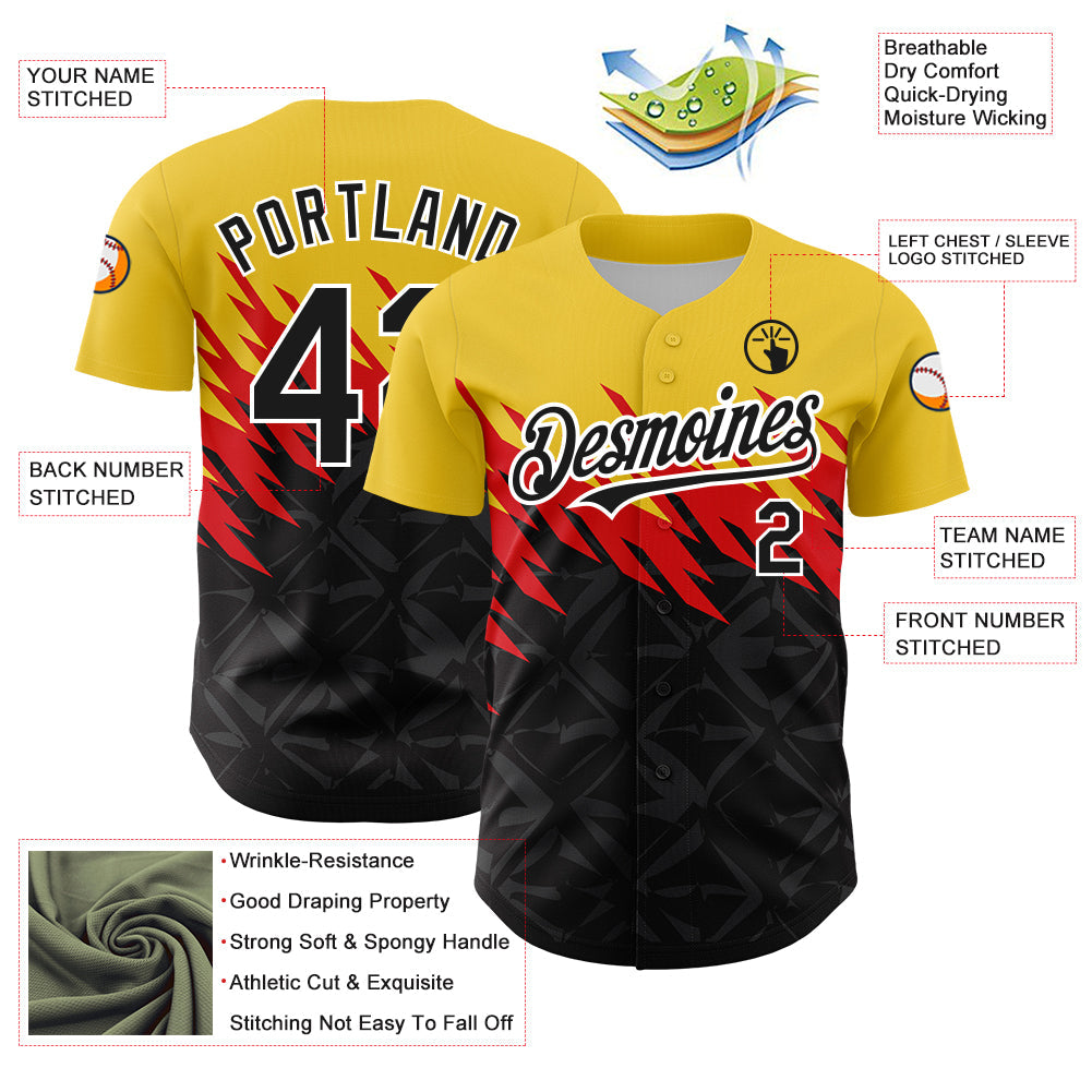 Custom Yellow Black-White 3D Pattern Design Abstract Shape Authentic Baseball Jersey - Sky-Custom