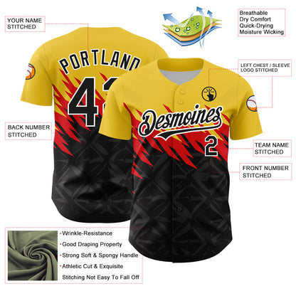 Custom Yellow Black-White 3D Pattern Design Abstract Shape Authentic Baseball Jersey - Sky-Custom