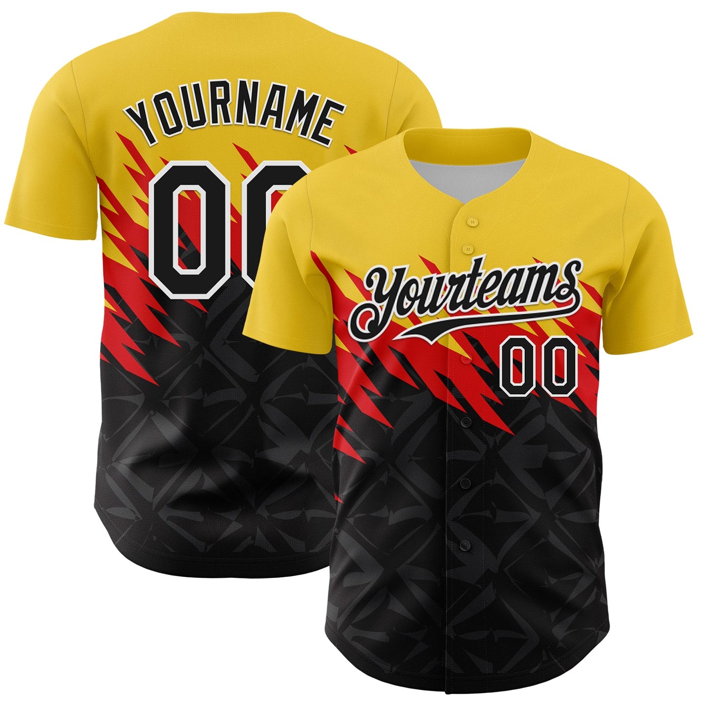 Custom Yellow Black-White 3D Pattern Design Abstract Shape Authentic Baseball Jersey - Sky-Custom
