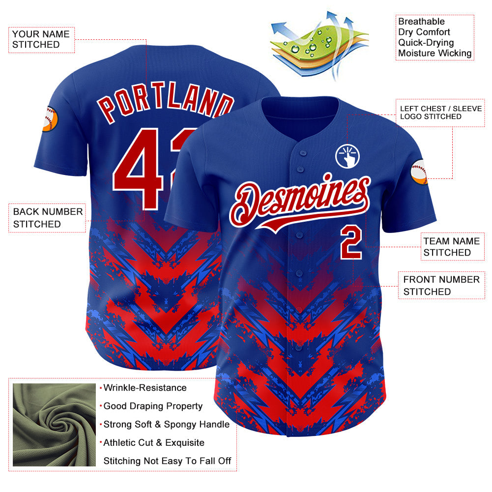 Custom Thunder Blue Red-White 3D Pattern Design Abstract Arrow Authentic Baseball Jersey - Sky-Custom