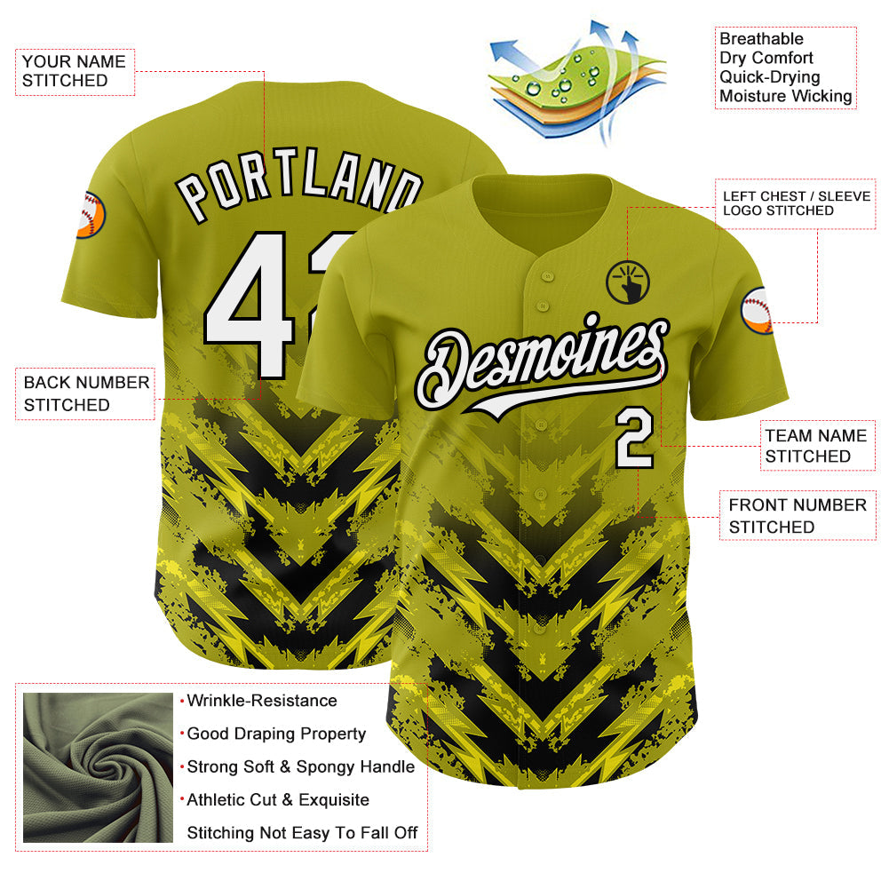 Custom Olive White-Black 3D Pattern Design Abstract Arrow Authentic Baseball Jersey - Sky-Custom