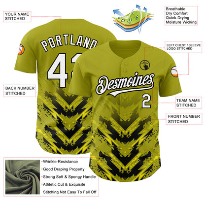 Custom Olive White-Black 3D Pattern Design Abstract Arrow Authentic Baseball Jersey - Sky-Custom