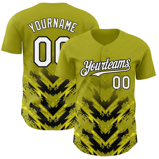 Custom Olive White-Black 3D Pattern Design Abstract Arrow Authentic Baseball Jersey - Sky-Custom