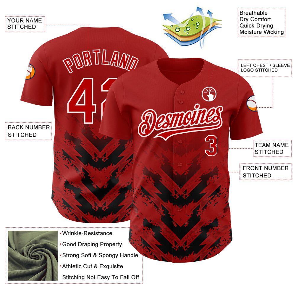 Custom Red Black-White 3D Pattern Design Abstract Arrow Authentic Baseball Jersey - Sky-Custom