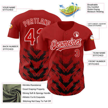 Custom Red Black-White 3D Pattern Design Abstract Arrow Authentic Baseball Jersey - Sky-Custom