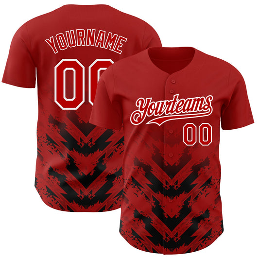 Custom Red Black-White 3D Pattern Design Abstract Arrow Authentic Baseball Jersey - Sky-Custom
