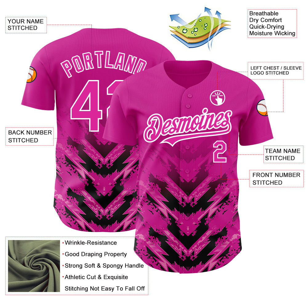 Custom Deep Pink Black-White 3D Pattern Design Abstract Arrow Authentic Baseball Jersey - Sky-Custom