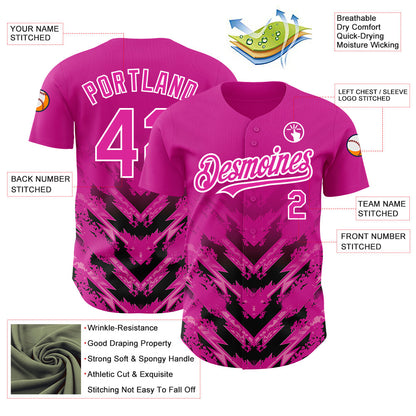 Custom Deep Pink Black-White 3D Pattern Design Abstract Arrow Authentic Baseball Jersey - Sky-Custom