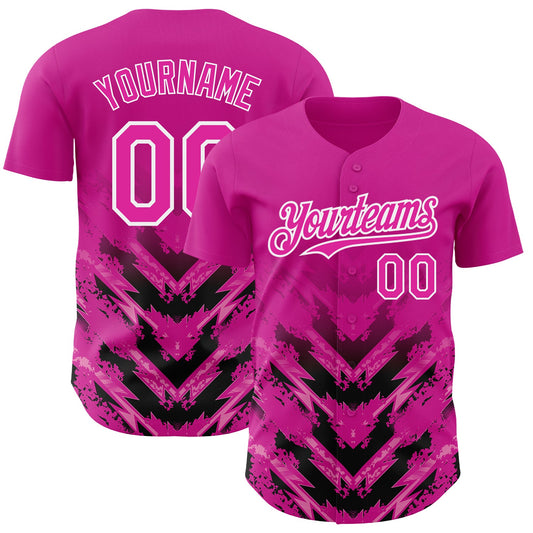 Custom Deep Pink Black-White 3D Pattern Design Abstract Arrow Authentic Baseball Jersey - Sky-Custom