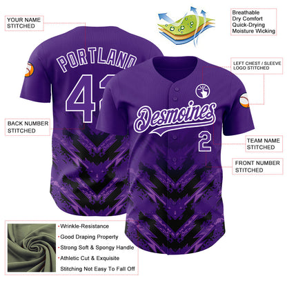 Custom Purple Black-White 3D Pattern Design Abstract Arrow Authentic Baseball Jersey - Sky-Custom