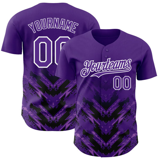 Custom Purple Black-White 3D Pattern Design Abstract Arrow Authentic Baseball Jersey - Sky-Custom