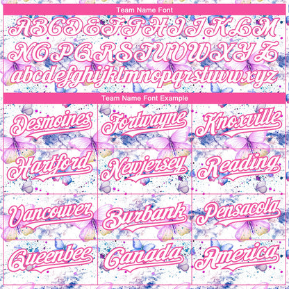 Custom White Pink 3D Pattern Design Animal Butterfly Authentic Baseball Jersey - Sky-Custom