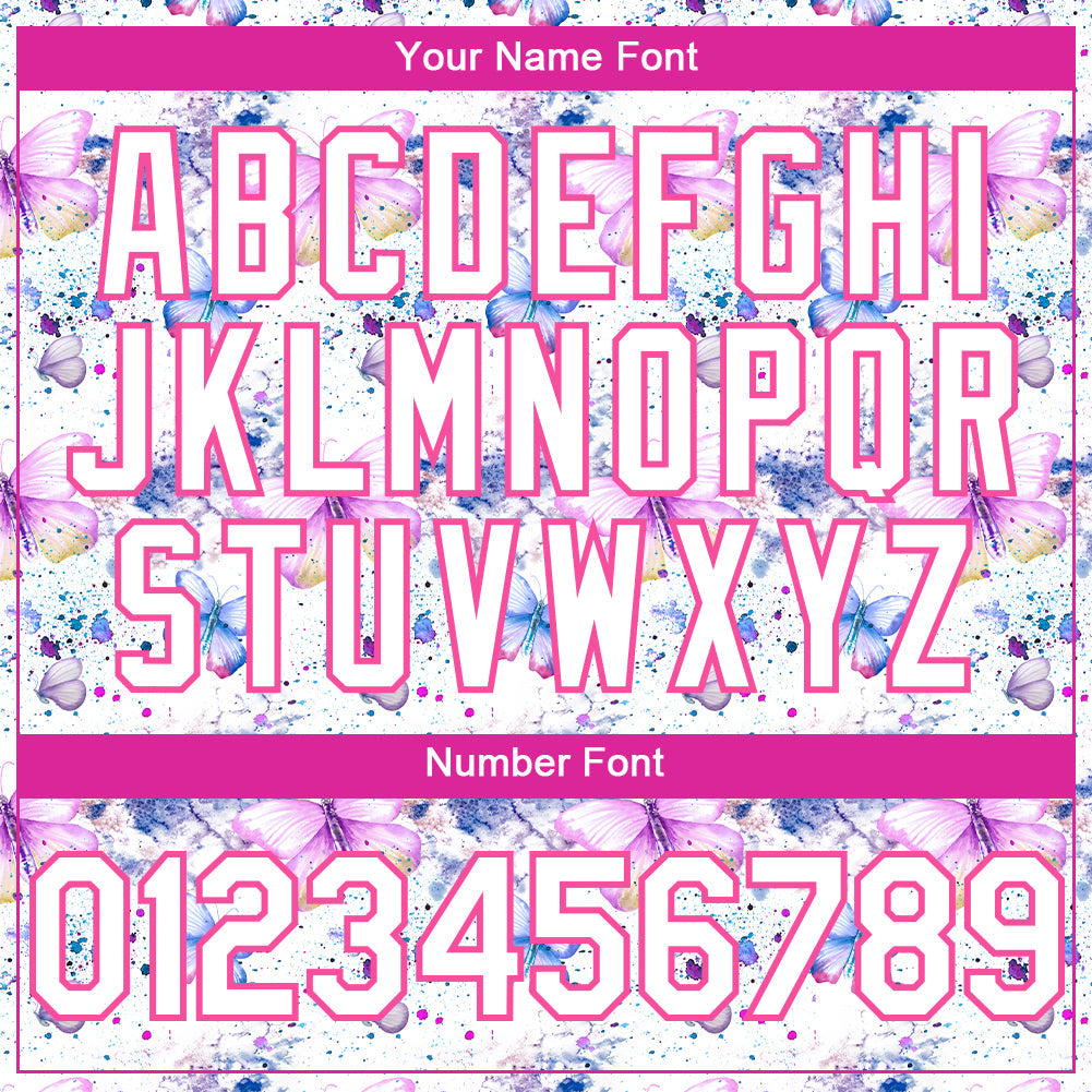 Custom White Pink 3D Pattern Design Animal Butterfly Authentic Baseball Jersey - Sky-Custom