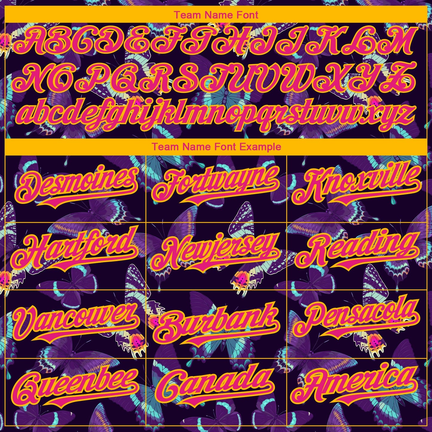 Custom Black Hot Pink-Yellow 3D Pattern Design Animal Butterfly Authentic Baseball Jersey - Sky-Custom