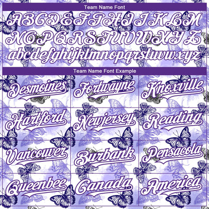 Custom White Purple 3D Pattern Design Animal Butterfly Authentic Baseball Jersey - Sky-Custom