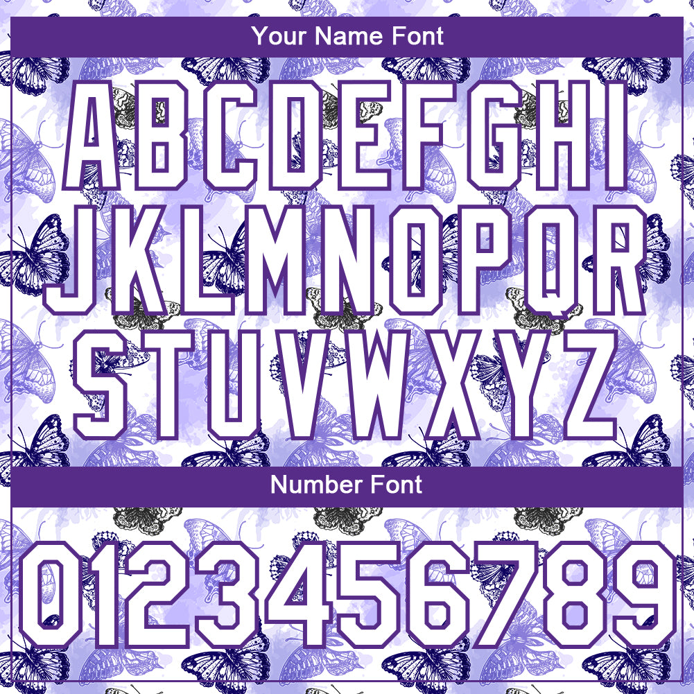 Custom White Purple 3D Pattern Design Animal Butterfly Authentic Baseball Jersey - Sky-Custom