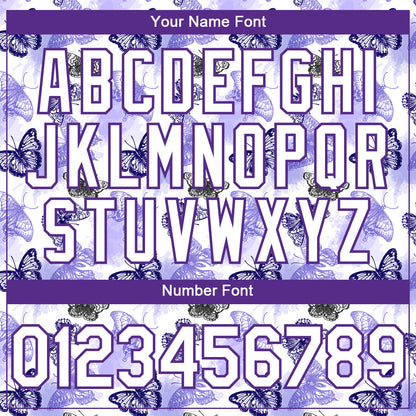 Custom White Purple 3D Pattern Design Animal Butterfly Authentic Baseball Jersey - Sky-Custom