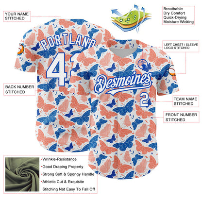 Custom White Royal 3D Pattern Design Animal Butterfly Authentic Baseball Jersey - Sky-Custom