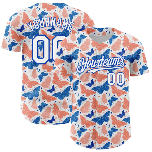 Custom White Royal 3D Pattern Design Animal Butterfly Authentic Baseball Jersey - Sky-Custom