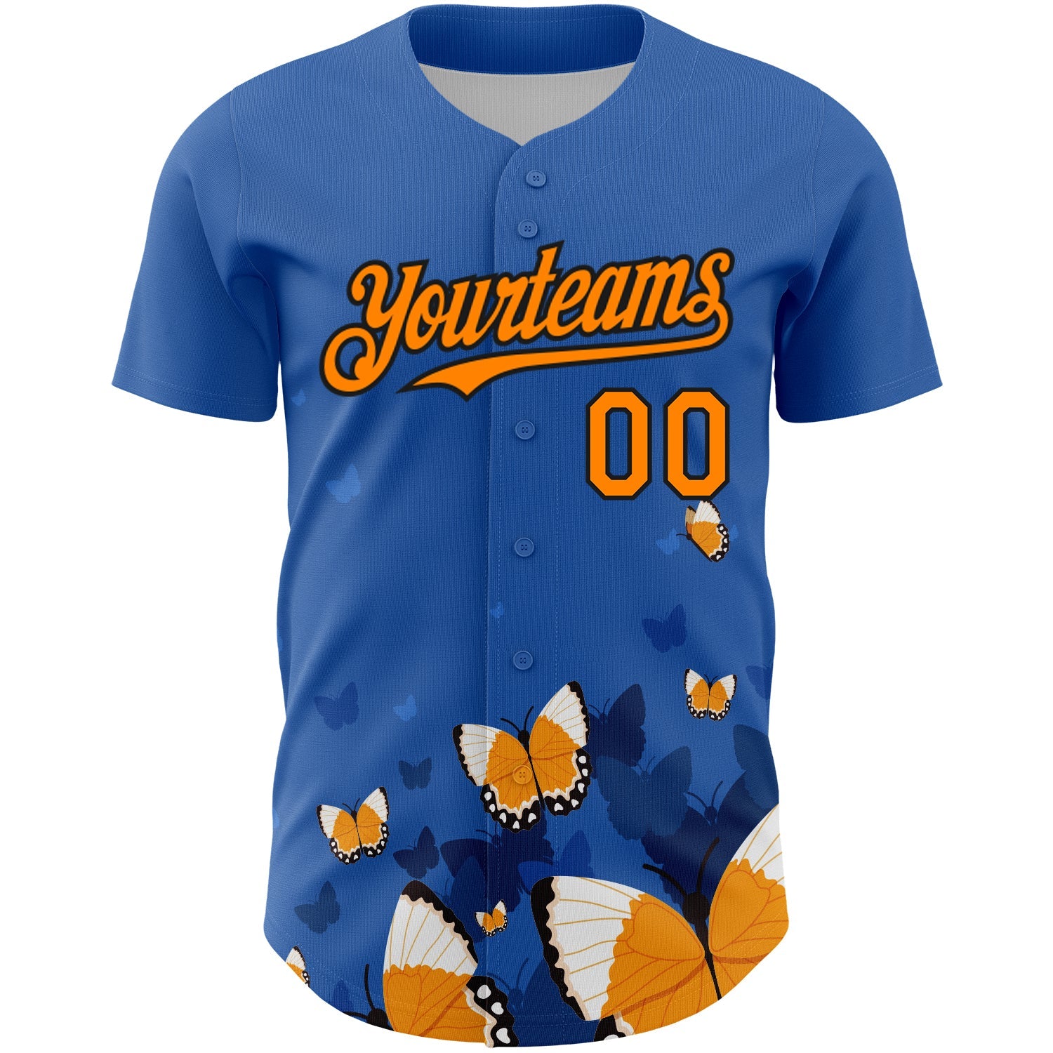 Custom Royal Orange-Black 3D Pattern Design Animal Butterfly Authentic Baseball Jersey - Sky-Custom