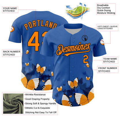 Custom Royal Orange-Black 3D Pattern Design Animal Butterfly Authentic Baseball Jersey - Sky-Custom