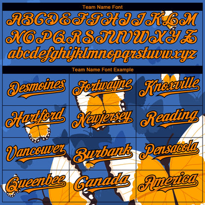 Custom Royal Orange-Black 3D Pattern Design Animal Butterfly Authentic Baseball Jersey - Sky-Custom