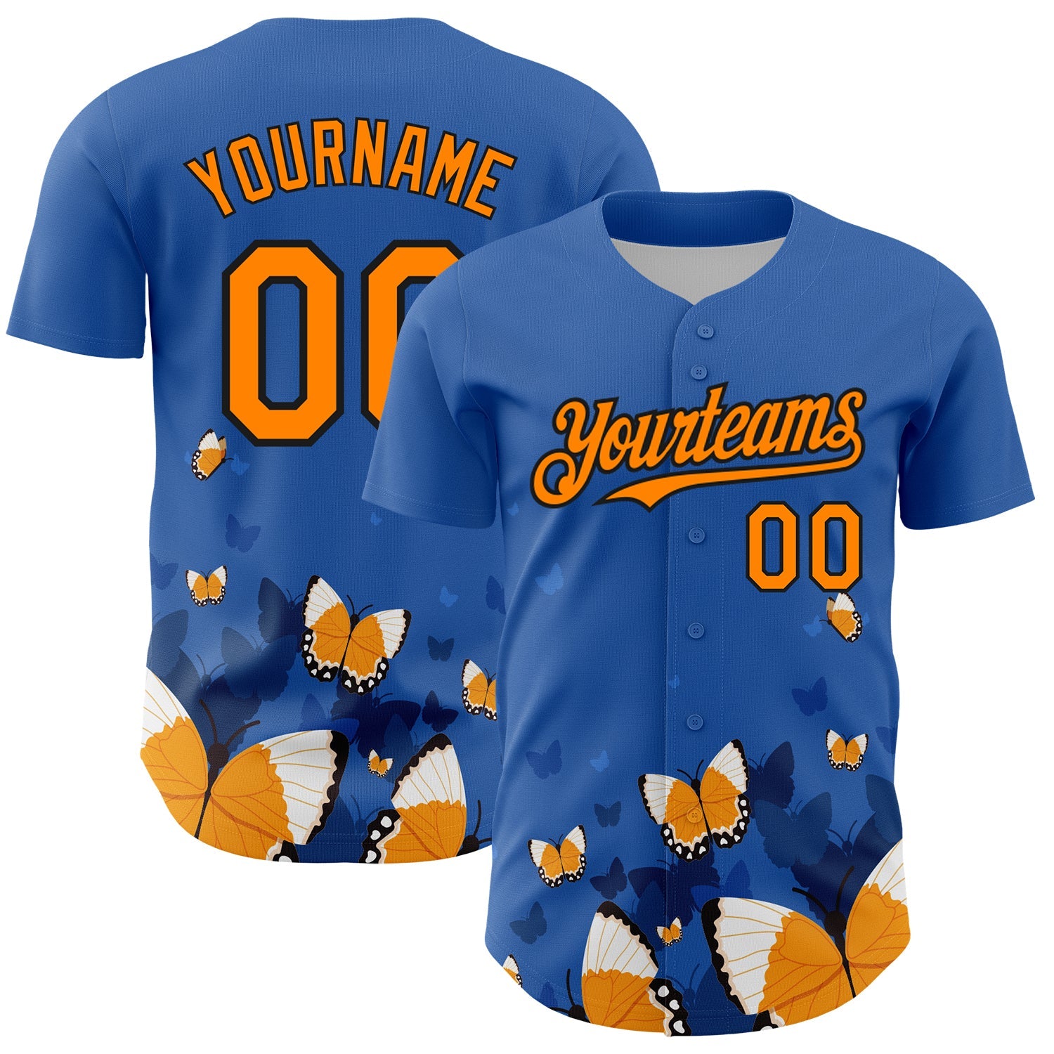 Custom Royal Orange-Black 3D Pattern Design Animal Butterfly Authentic Baseball Jersey - Sky-Custom