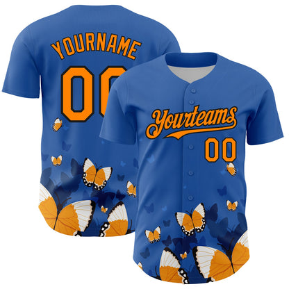 Custom Royal Orange-Black 3D Pattern Design Animal Butterfly Authentic Baseball Jersey - Sky-Custom