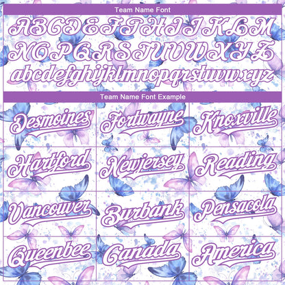 Custom White Medium Purple 3D Pattern Design Animal Butterfly Authentic Baseball Jersey - Sky-Custom