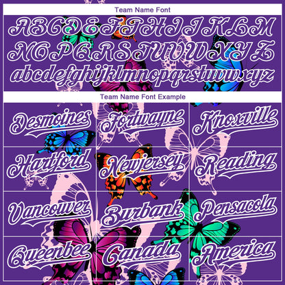 Custom Purple White 3D Pattern Design Animal Butterfly Authentic Baseball Jersey - Sky-Custom