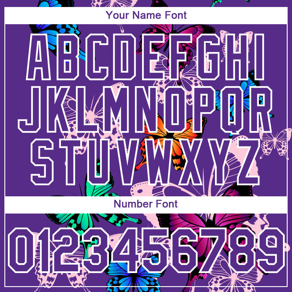 Custom Purple White 3D Pattern Design Animal Butterfly Authentic Baseball Jersey - Sky-Custom