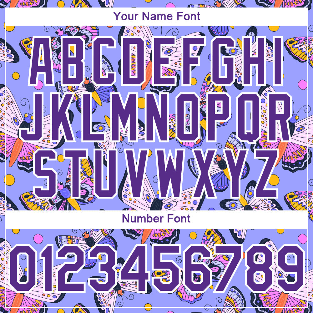 Custom Medium Purple Purple-White 3D Pattern Design Animal Butterfly Authentic Baseball Jersey - Sky-Custom