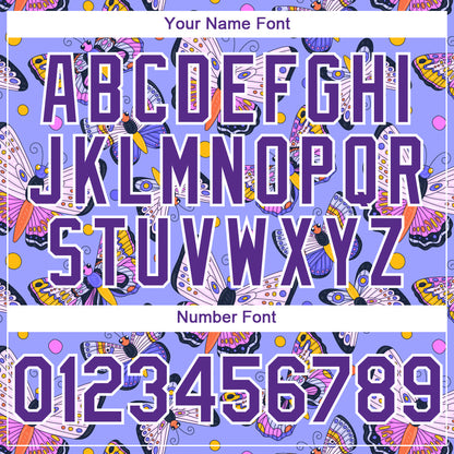 Custom Medium Purple Purple-White 3D Pattern Design Animal Butterfly Authentic Baseball Jersey - Sky-Custom