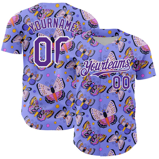 Custom Medium Purple Purple-White 3D Pattern Design Animal Butterfly Authentic Baseball Jersey - Sky-Custom