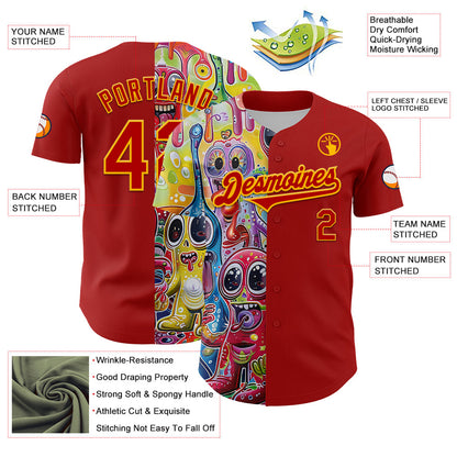Custom Red Gold 3D Pattern Design Rave Funny Monster Authentic Baseball Jersey - Sky-Custom