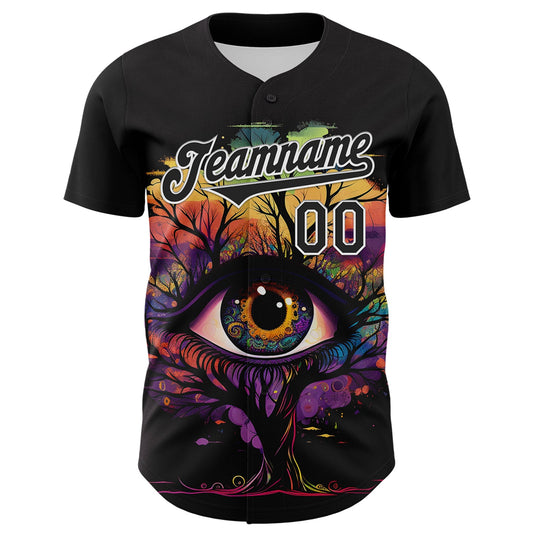 Custom Black White 3D Pattern Design Rave Tree With Eye Authentic Baseball Jersey - Sky-Custom