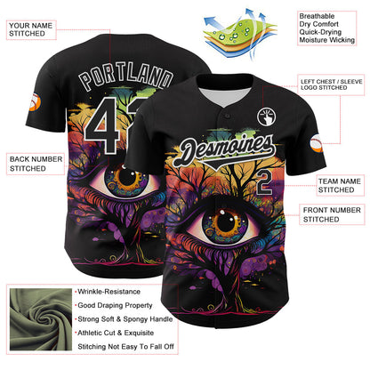 Custom Black White 3D Pattern Design Rave Tree With Eye Authentic Baseball Jersey - Sky-Custom