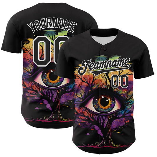 Custom Black White 3D Pattern Design Rave Tree With Eye Authentic Baseball Jersey - Sky-Custom