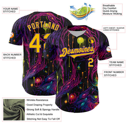 Custom Black Yellow-Purple 3D Pattern Design Rave Tree With Eye Authentic Baseball Jersey - Sky-Custom