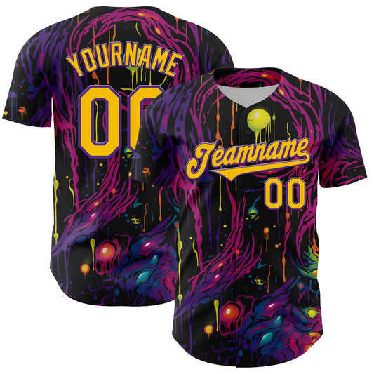 Custom Black Yellow-Purple 3D Pattern Design Rave Tree With Eye Authentic Baseball Jersey - Sky-Custom