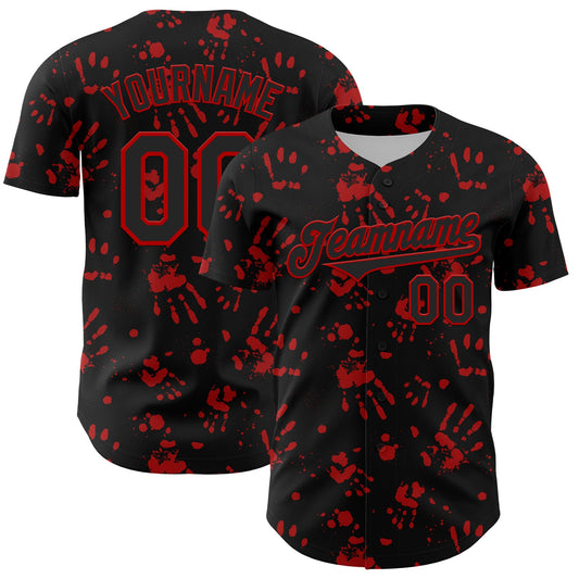 Custom Black Red 3D Pattern Design Rave Bloody Handprint Authentic Baseball Jersey - Sky-Custom